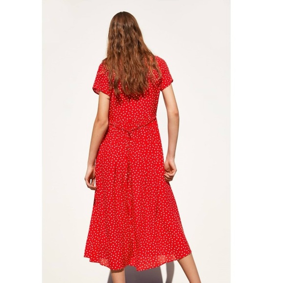 ZARA | Red & White Polka Dot Midi V-Neck Dress | Size XS - Picture 2 of 6